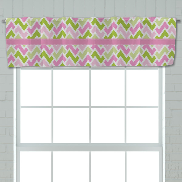 Pink & Green Geometric Valance - Closeup on window