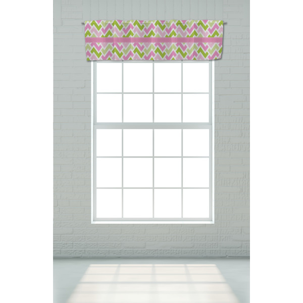 Pink & Green Geometric Valance - On window
