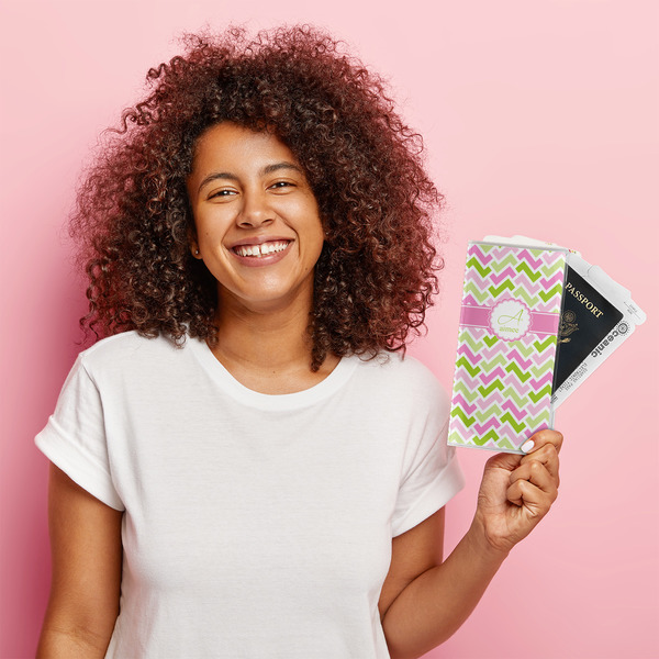 Pink & Green Geometric Vinyl Document Holder - LIFESTYLE