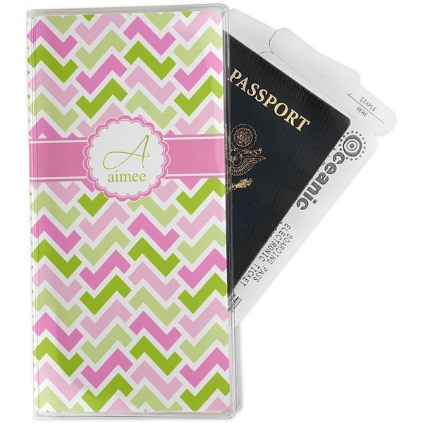 Custom Pink & Green Geometric Travel Document Holder