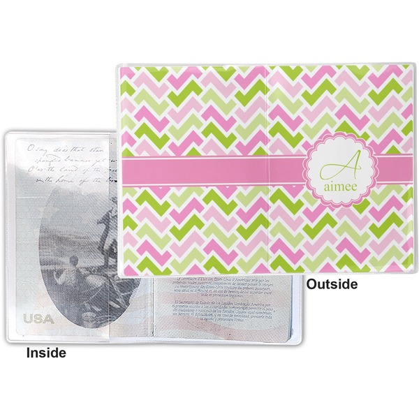 Pink & Green Geometric Vinyl Passport Holder - Flat Front and Back