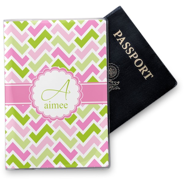 Custom Pink & Green Geometric Vinyl Passport Holder (Personalized)