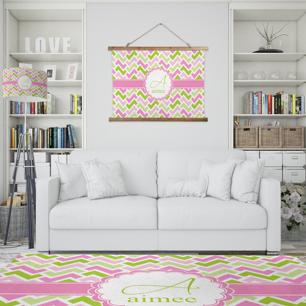 Pink & Green Geometric Wall Hanging Tapestry - IN CONTEXT