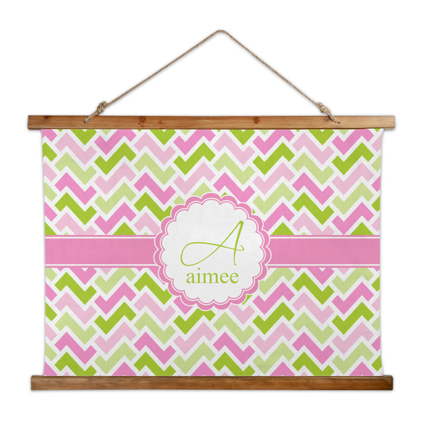 Custom Pink & Green Geometric Wall Hanging Tapestry - Wide (Personalized)