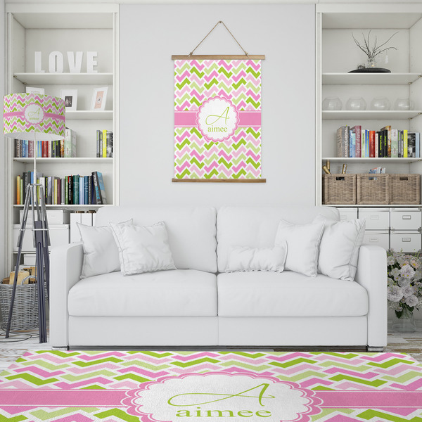 Pink & Green Geometric Wall Hanging Tapestry - Portrait - IN CONTEXT