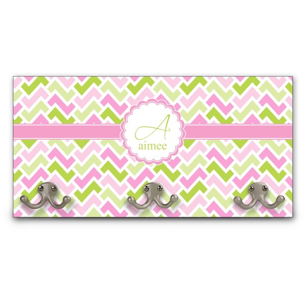 Custom Pink & Green Geometric Wall Mounted Coat Rack (Personalized)