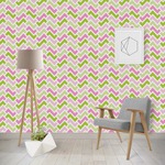 Pink & Green Geometric Wallpaper & Surface Covering (Water Activated - Removable)