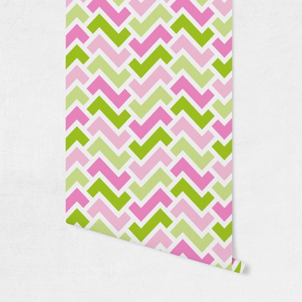 Pink & Green Geometric Wallpaper on Wall