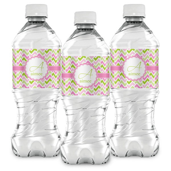 Pink & Green Geometric Water Bottle Labels - Front View