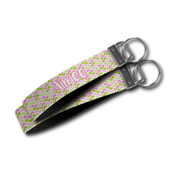 Pink & Green Geometric Wristlet Webbing Keychain Fob (Personalized)