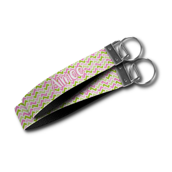 Pink & Green Geometric Webbing Keychain FOBs - Size Comparison