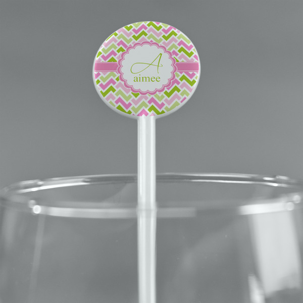 Pink & Green Geometric White Plastic 5.5" Stir Stick - Round - Main