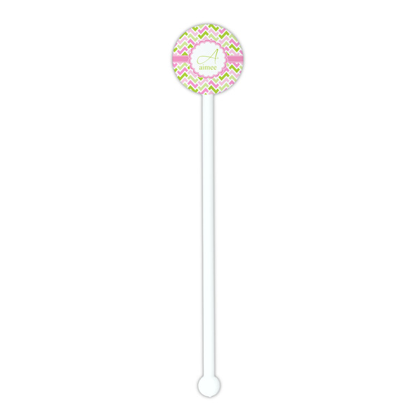 Pink & Green Geometric White Plastic 5.5" Stir Stick - Round - Single Stick