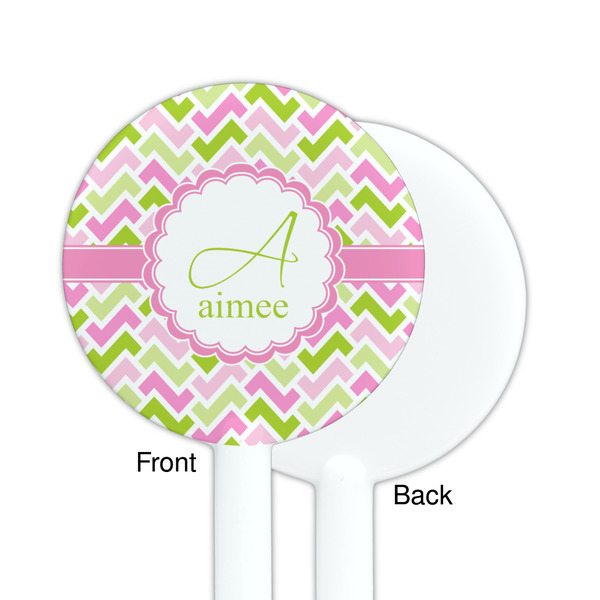 Pink & Green Geometric White Plastic 5.5" Stir Stick - Single Sided - Round - Front & Back