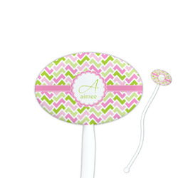 Pink & Green Geometric 7" Oval Plastic Stir Sticks - White - Single Sided (Personalized)