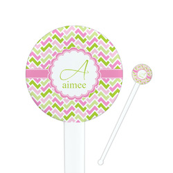Pink & Green Geometric 7" Round Plastic Stir Sticks - White - Double Sided (Personalized)