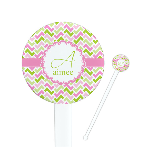 Custom Pink & Green Geometric Round Plastic Stir Sticks (Personalized)