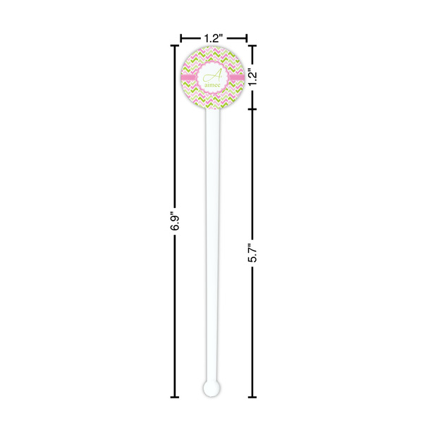Pink & Green Geometric White Plastic 7" Stir Stick - Round - Dimensions