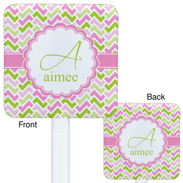 Pink & Green Geometric White Plastic Stir Stick - Double Sided - Approval