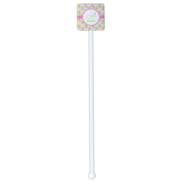 Pink & Green Geometric White Plastic Stir Stick - Single Sided - Square - Single Stick