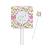 Pink & Green Geometric Square Plastic Stir Sticks (Personalized)