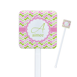Pink & Green Geometric Square Plastic Stir Sticks - Single Sided (Personalized)