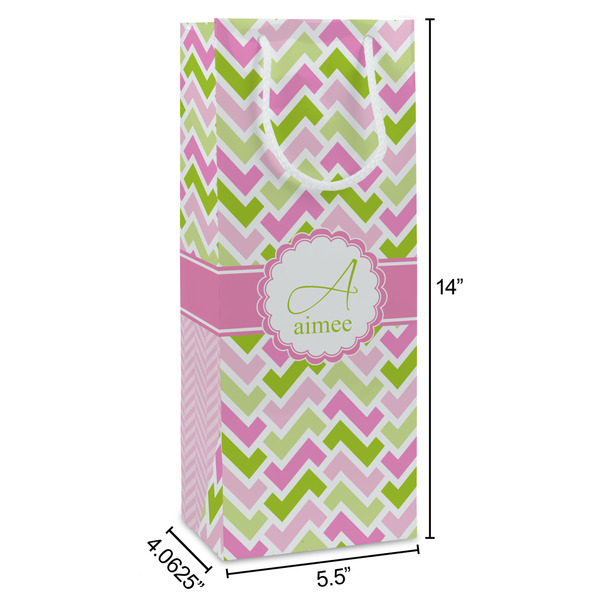 Pink & Green Geometric Wine Gift Bag - Dimensions