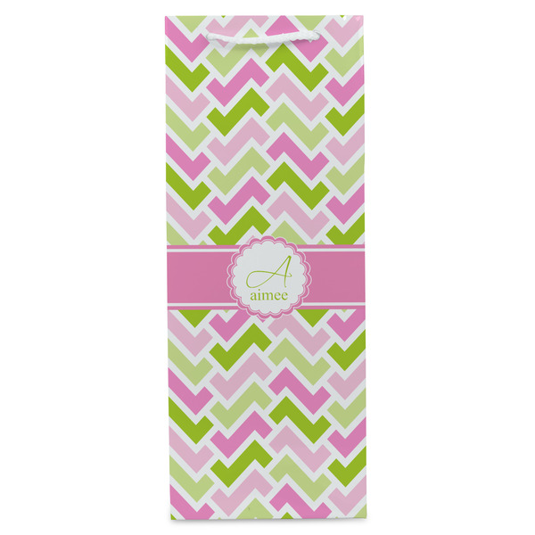 Pink & Green Geometric Wine Gift Bag - Gloss - Front