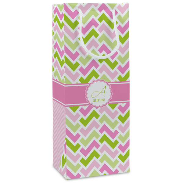 Custom Pink & Green Geometric Wine Gift Bags - Gloss (Personalized)