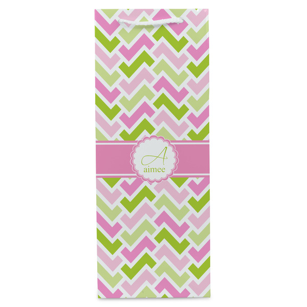 Pink & Green Geometric Wine Gift Bag - Matte - Front