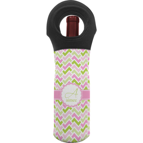 Custom Pink & Green Geometric Wine Tote Bag (Personalized)