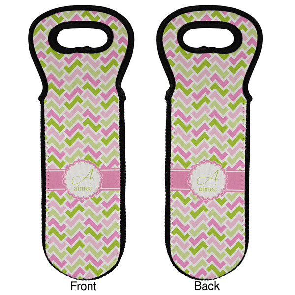 Pink & Green Geometric Wine Tote Front & Back