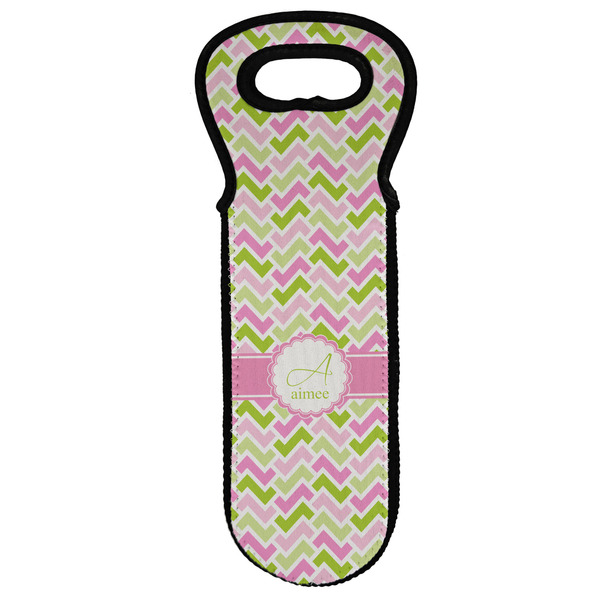Custom Pink & Green Geometric Wine Tote Bag (Personalized)