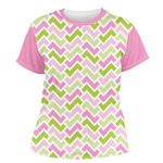 Pink & Green Geometric Women's Crew T-Shirt - Large