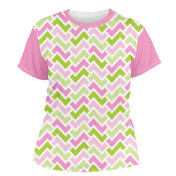 Pink & Green Geometric Women's Crew T-Shirt - Small