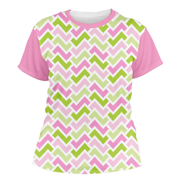 Custom Pink & Green Geometric Women's Crew T-Shirt - X Small