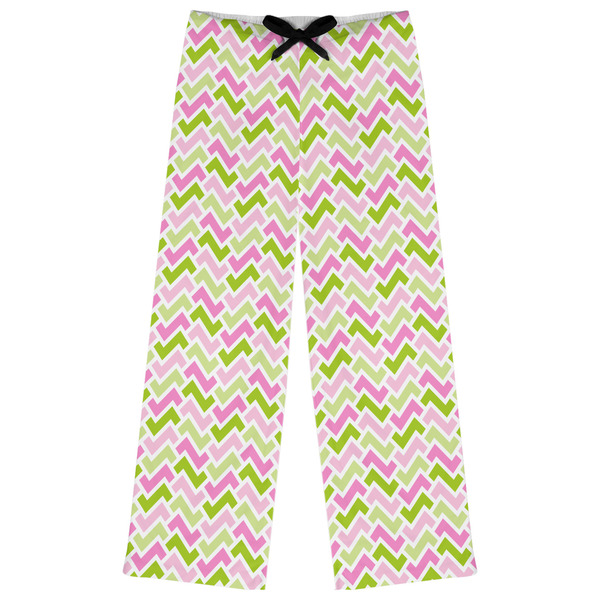 Custom Pink & Green Geometric Womens Pajama Pants - L