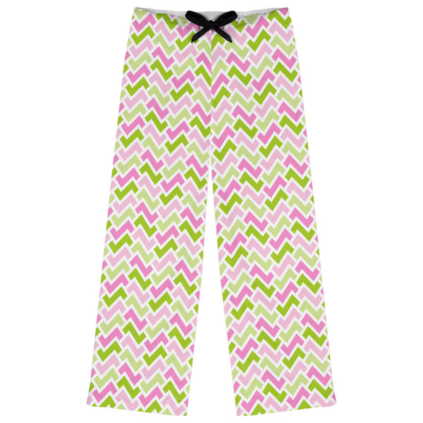 Custom Pink & Green Geometric Womens Pajama Pants - M