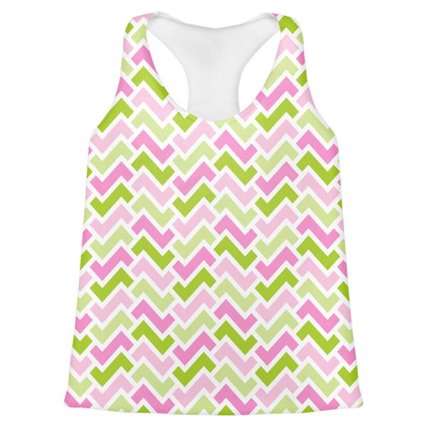 Custom Pink & Green Geometric Womens Racerback Tank Top - X Large