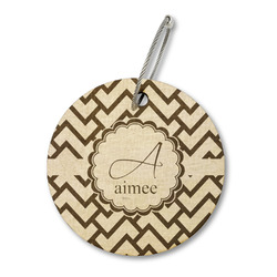 Pink & Green Geometric Wood Luggage Tag - Round (Personalized)