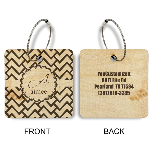 Pink & Green Geometric Wood Luggage Tags - Square - Approval