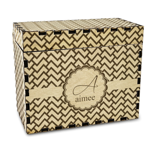 Custom Pink & Green Geometric Wood Recipe Box - Laser Engraved (Personalized)