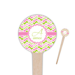 Pink & Green Geometric 4" Round Wooden Food Picks - Double Sided (Personalized)