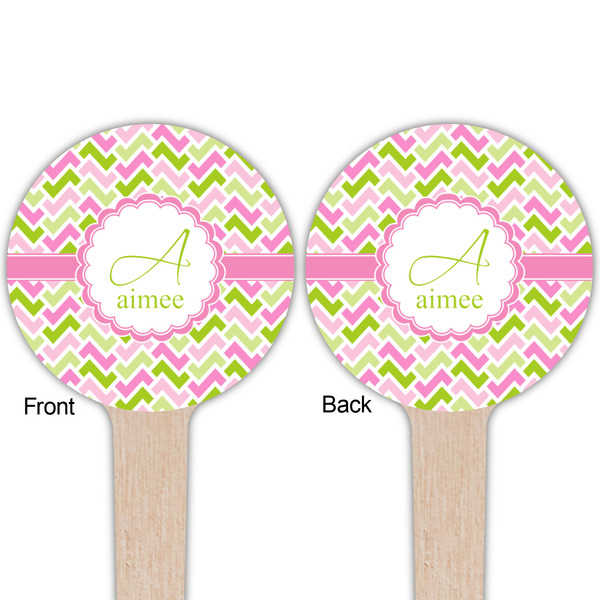 Pink & Green Geometric Wooden 4" Food Pick - Round - Double Sided - Front & Back