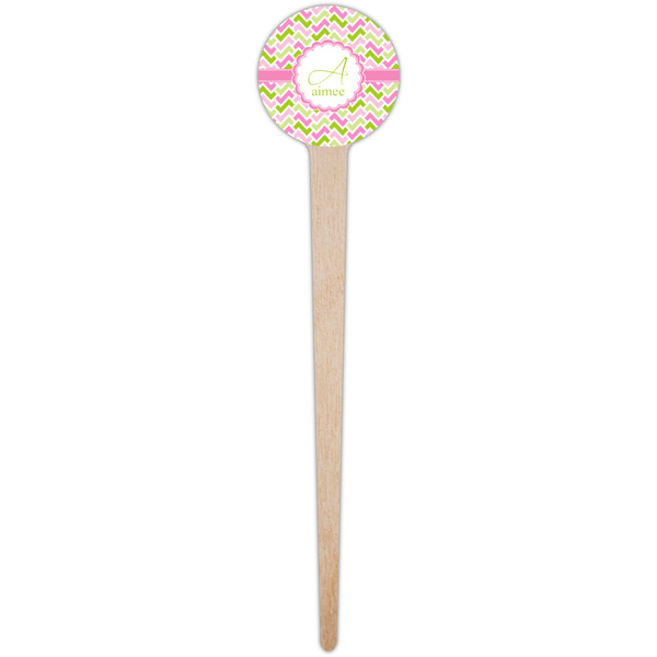 Pink & Green Geometric Wooden 4" Food Pick - Round - Single Pick