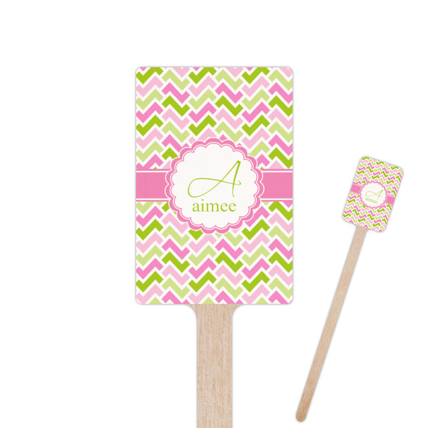 Custom Pink & Green Geometric 6.25" Rectangle Wooden Stir Sticks - Double Sided (Personalized)