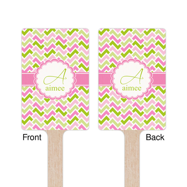 Pink & Green Geometric Wooden 6.25" Stir Stick - Rectangular - Double Sided - Front & Back