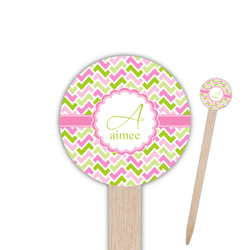 Pink & Green Geometric Round Wooden Food Picks (Personalized)