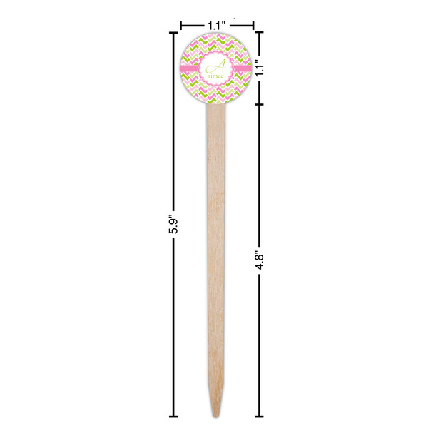 Pink & Green Geometric Wooden 6" Food Pick - Round - Dimensions