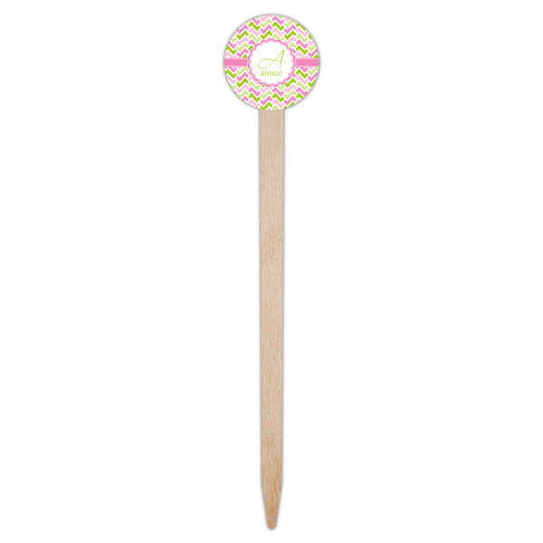 Pink & Green Geometric Wooden 6" Food Pick - Round - Single Pick